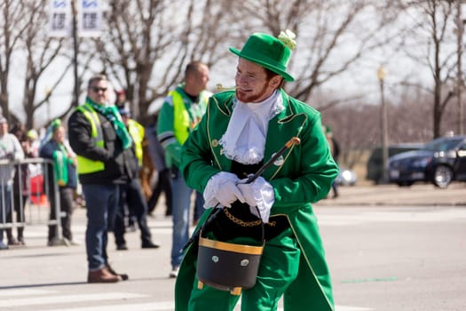 Chicago, Illinois, USA - March 17, 2018, The St. Patrick's Day Parade is a cultural and religious celebration from Ireland in honor of  Saint Patrick.