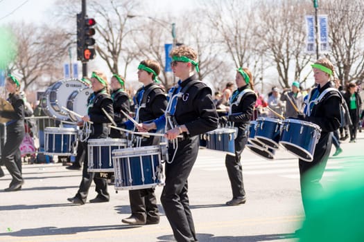 Chicago, Illinois, USA - March 17, 2018, The St. Patrick's Day Parade is a cultural and religious celebration from Ireland in honor of  Saint Patrick.
