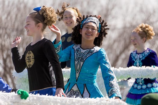 Chicago, Illinois, USA - March 17, 2018, The St. Patrick's Day Parade is a cultural and religious celebration from Ireland in honor of  Saint Patrick.