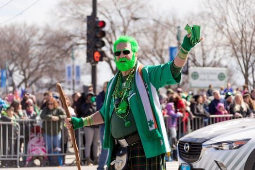 Chicago, Illinois, USA - March 17, 2018, The St. Patrick's Day Parade is a cultural and religious celebration from Ireland in honor of  Saint Patrick.