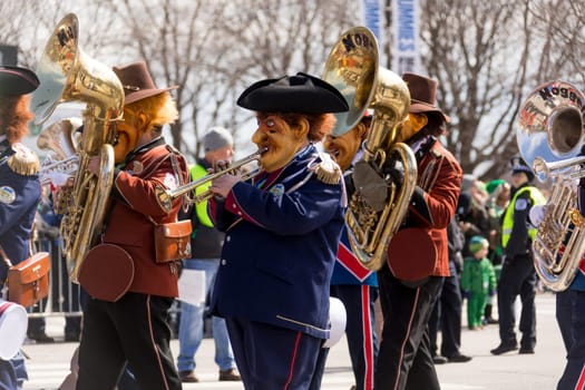 Chicago, Illinois, USA - March 17, 2018, The St. Patrick's Day Parade is a cultural and religious celebration from Ireland in honor of  Saint Patrick.