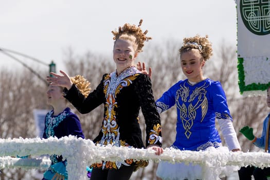 Chicago, Illinois, USA - March 17, 2018, The St. Patrick's Day Parade is a cultural and religious celebration from Ireland in honor of  Saint Patrick.