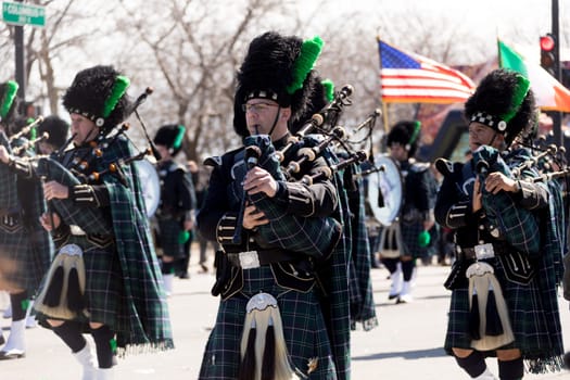 Chicago, Illinois, USA - March 17, 2018, The St. Patrick's Day Parade is a cultural and religious celebration from Ireland in honor of  Saint Patrick.
