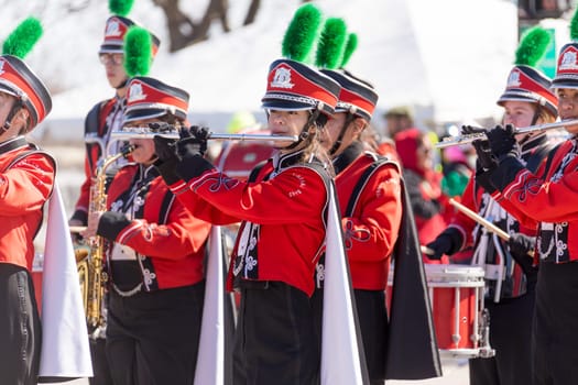 Chicago, Illinois, USA - March 17, 2018, The St. Patrick's Day Parade is a cultural and religious celebration from Ireland in honor of  Saint Patrick.