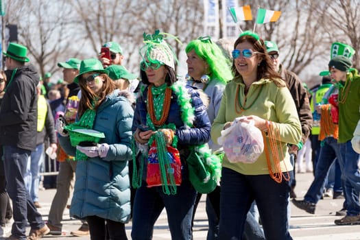 Chicago, Illinois, USA - March 17, 2018, The St. Patrick's Day Parade is a cultural and religious celebration from Ireland in honor of  Saint Patrick.