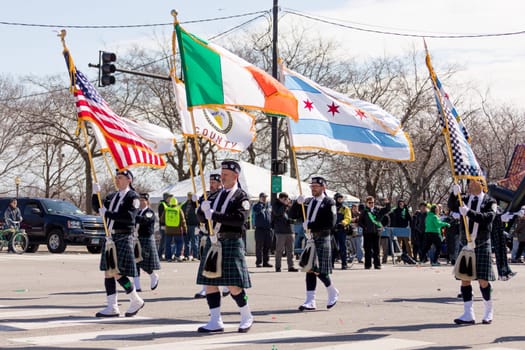 Chicago, Illinois, USA - March 17, 2018, The St. Patrick's Day Parade is a cultural and religious celebration from Ireland in honor of  Saint Patrick.