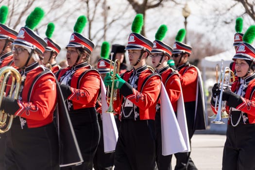 Chicago, Illinois, USA - March 17, 2018, The St. Patrick's Day Parade is a cultural and religious celebration from Ireland in honor of  Saint Patrick.