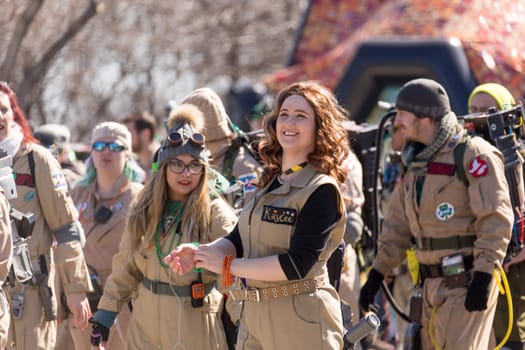 Chicago, Illinois, USA - March 17, 2018, The St. Patrick's Day Parade is a cultural and religious celebration from Ireland in honor of  Saint Patrick.