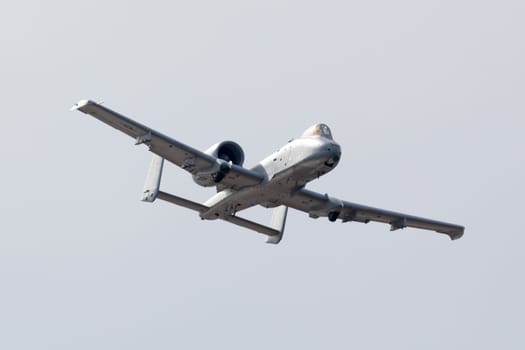 Louisville, Kentucky, USA - April 21, 2018 A-10 Thunderbolt attack aircraft fly by at the Thunder Over Louisville