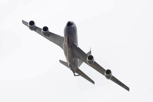 Louisville, Kentucky, USA - April 21, 2018 KC-135 Grissom fuel tanker plane does a fly by at the Thunder Over Louisville