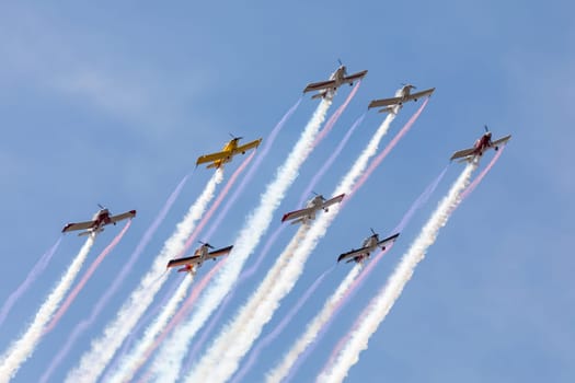 Louisville, Kentucky, USA - April 21, 2018 KC Flight Formation Team performing at the Thunder Over Louisville