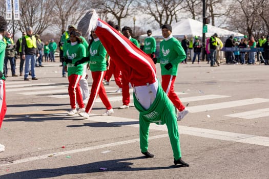 Chicago, Illinois, USA - March 17, 2018, The St. Patrick's Day Parade is a cultural and religious celebration from Ireland in honor of  Saint Patrick.