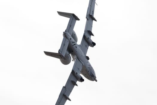 Louisville, Kentucky, USA - April 21, 2018 A-10 Thunderbolt attack aircraft fly by at the Thunder Over Louisville