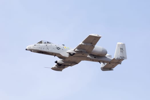 Louisville, Kentucky, USA - April 21, 2018 A-10 Thunderbolt attack aircraft fly by at the Thunder Over Louisville