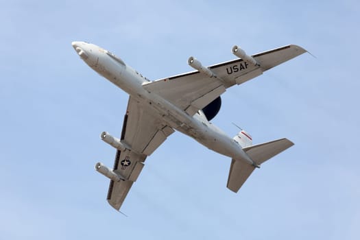 Louisville, Kentucky, USA - April 21, 2018 E-3 Sentry early warning aircraft fly by at the Thunder Over Louisville