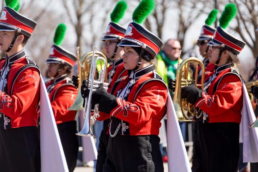 Chicago, Illinois, USA - March 17, 2018, The St. Patrick's Day Parade is a cultural and religious celebration from Ireland in honor of  Saint Patrick.