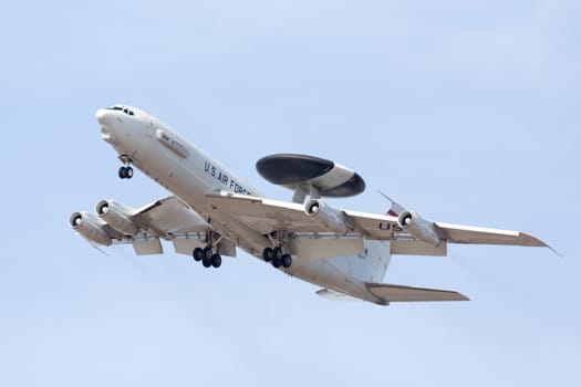 Louisville, Kentucky, USA - April 21, 2018 E-3 Sentry early warning aircraft fly by at the Thunder Over Louisville