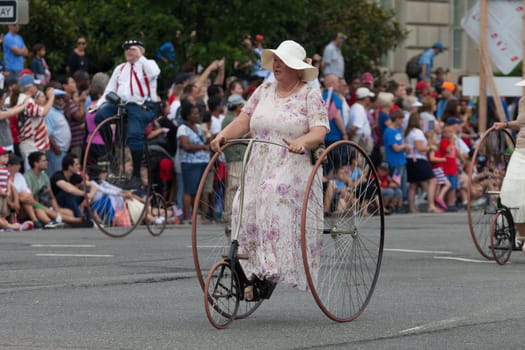 Washington, D.C., USA - July 4, 2015, The National Independence Day Parade is the  Fourth of July Parade in the capital of the United States, it  commemorates the adoption of the Declaration of Independence, only selected schools, and other groups participate.