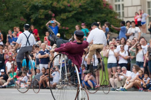 Washington, D.C., USA - July 4, 2015, The National Independence Day Parade is the  Fourth of July Parade in the capital of the United States, it  commemorates the adoption of the Declaration of Independence, only selected schools, and other groups participate.