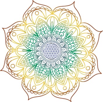 mandala yellow green red blue meditation lotus flower spirit holy buddha illustration