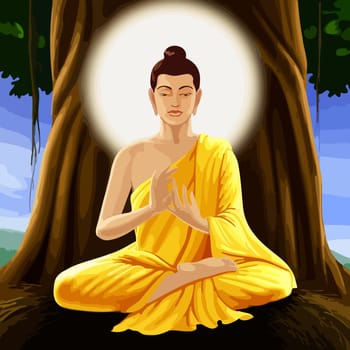 Gautama buddha peace wisdom meditating enlighted position illustration
