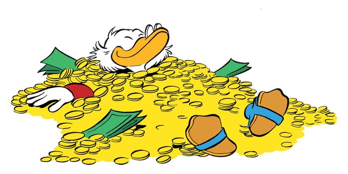 relax uncle scrooge charcter mcduck gold coins money illustration cartoon