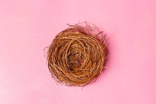 Empty nest over pink color background