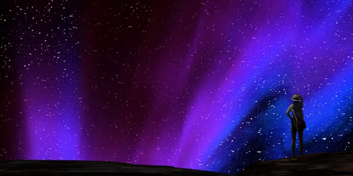 The 3d rendering of nice aurora with clear start behind it