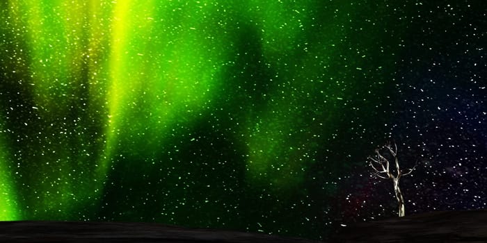 The 3d rendering of nice aurora with clear start behind it