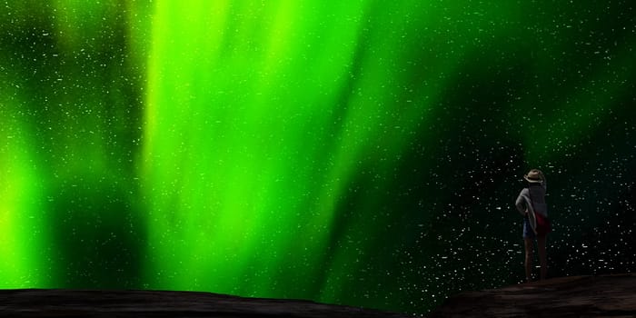 The 3d rendering of nice aurora with clear start behind it