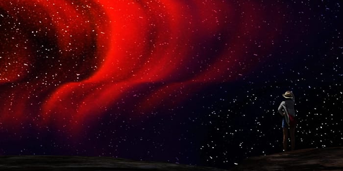 The 3d rendering of nice aurora with clear start behind it