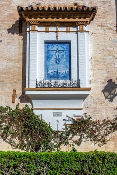 Blue and white shrine to Jesus Christ in Seville, Spain