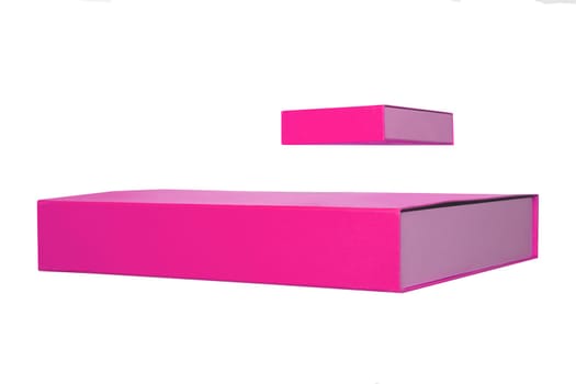 Gift box isolated. Close-up of two pink gift boxes or cardboard boxes isolated on a white background. Gift box template.