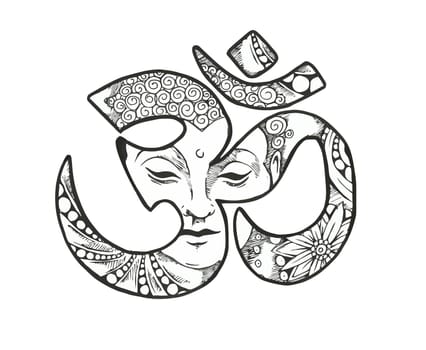 om hinduism black white illustration buddha meditation