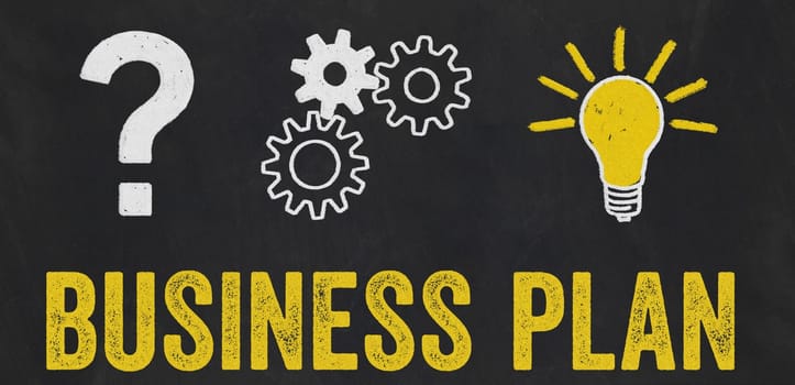 Question Mark, Gears, Light Bulb Concept - Business plan
