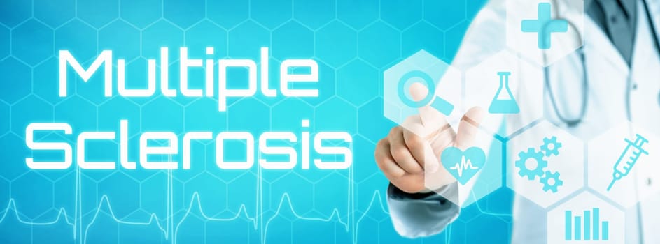 Doctor touching an icon on a futuristic interface - Multiple Sclerosis