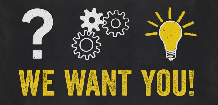 Question Mark, Gears, Light Bulb Concept - We want you