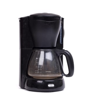 Old dirty coffee machine, isolated on a white background
