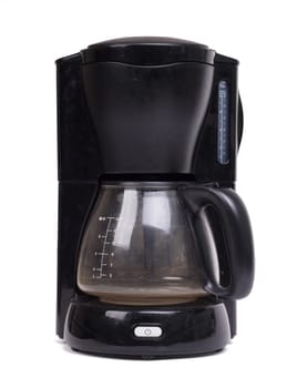 Old dirty coffee machine, isolated on a white background
