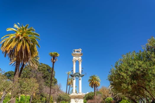 Monument to Christopher Columbus in the Gardens of Murillo in Seville, Spain
