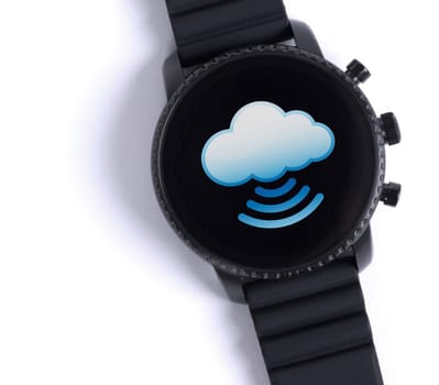 Black smartwatch isolated on a white background, wifi or cloud