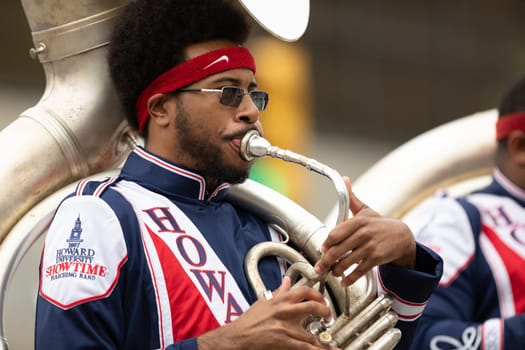 Indianapolis, Indiana, USA - September 22, 2018: The Circle City Classic Parade, Members of the Howard University Showtime Marching Band, performing at the parade