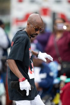 Indianapolis, Indiana, USA - September 22, 2018: The Circle City Classic Parade, African american man on roller skates dancing during the parade