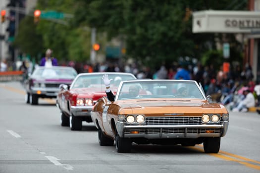 Indianapolis, Indiana, USA - September 22, 2018: The Circle City Classic Parade, a chevrolet classic car going down the street during the parade