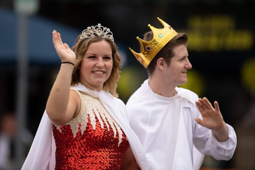 Peru, Indiana, USA - July 21, 2018 The Beauty queens going down the road at the Circus City Festival Parade