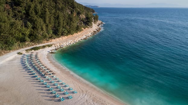 Aerial view of Porto Vathy beach. Thassos island, Greece