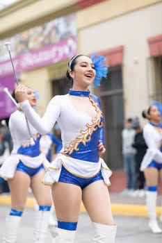 Matamoros, Tamaulipas, Mexico - November 20, 2018: The November 20 Parade, Mexican Cheerleaders dancing during the parade