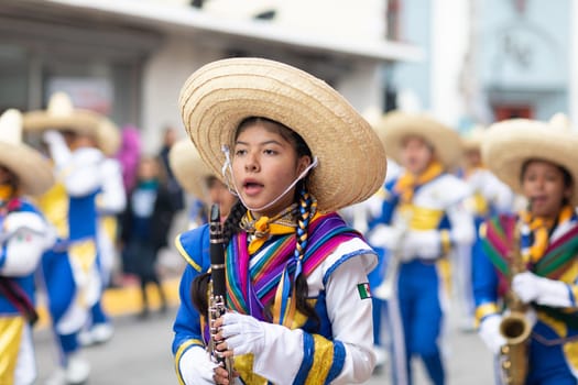 Matamoros, Tamaulipas, Mexico - November 20, 2018: The November 20 Parade, Marching Band performing at the parade while wearing sombreros