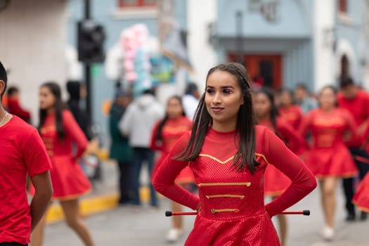 Matamoros, Tamaulipas, Mexico - November 20, 2018: The November 20 Parade, Mexican Cheerleaders dancing during the parade