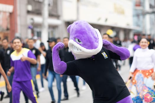 Matamoros, Tamaulipas, Mexico - November 20, 2018: The November 20 Parade, Man dress up as a shark, mascot of the Universidad del Atlantico